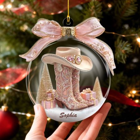 Personalized Cowgirl Boots Acrylic Ornament, Cowgirl Christmas Ornament 2025